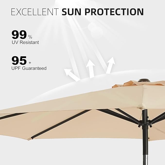 wikiwiki 10 FT Patio Umbrellas Outdoor Table Market Umbrella with Push Button Tilt/Crank, 8 Sturdy Ribs, Fade Resistant Waterproof POLYESTER DTY Canopy for Garden, Lawn, Backyard & Pool, Cream Beige