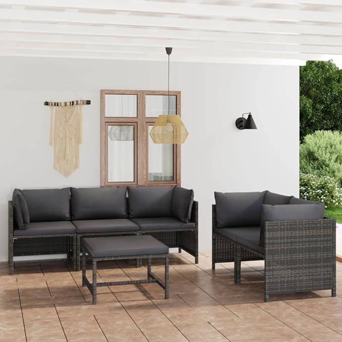 6pc Grey PE Rattan Modular Patio Set w/Coffee Table, 23.6" Seats, Steel Frame, UV-Treated