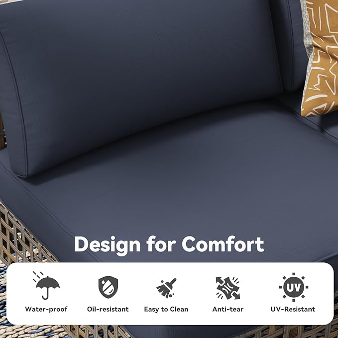 AECOJOY 7-Piece Patio Outdoor Furniture Set with Tea Table, Boho Outdoor Sectional Furniture Sofa PE Rattan Wicker Conversation Set, Dark Brown Rattan&Dark Grey Cushions
