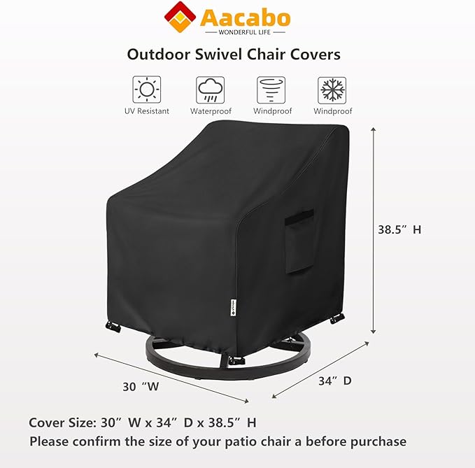 Patio Chair Covers Waterproof Patio Furniture Covers,30W x 34D x 38 H Inches Outdoor Swivel Chair Cover 4 Pack -Black