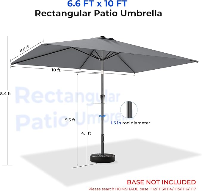 HOMSHADE 6.6 x 10 ft Rectangular Patio Umbrella Rectangle Umbrella Outdoor Patio, Large Outdoor Umbrellas for Patio Table with Tilting and Sun UV Protection for Pool, Deck, Market, Backyard