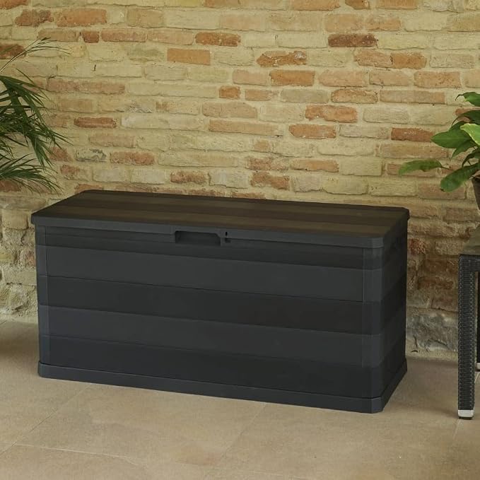 Black 46.1" Deck Box, Polypropylene Outdoor Storage for Patio Cushions & Garden Tools, Weatherproof