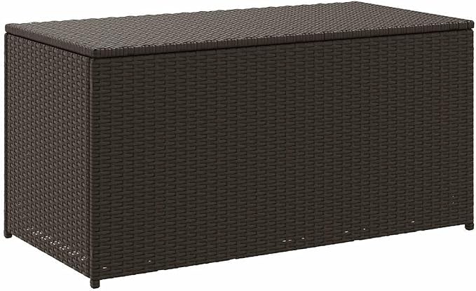 Durable Poly Rattan Storage Box with PE Liner, 39.3x19.6x19.6 Inch Brown Patio Storage Chest for Cushions and Garden Supplies