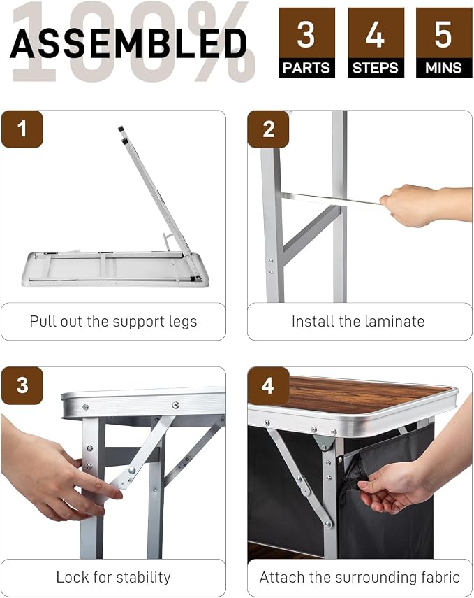 Outvita Portable Bar Table, Outdoor Folding Mobile Bar Counter with 2 Tier Shelves and Black Skirt for Wedding Party Birthday Commercial Activity Musical Festival 39 "L x 34" H