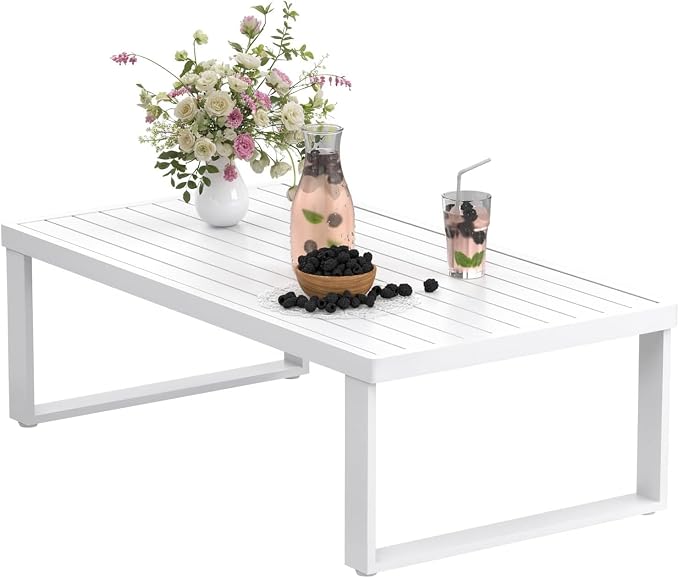 Aluminum Outdoor Patio Coffee Table for Deck and Poolside(White, All-Aluminum)