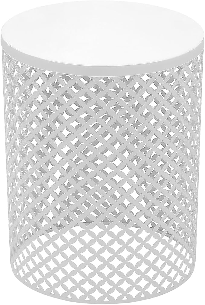 2Pcs Side Table, Heavy Duty Metal Frame Side Table Modern End Table Round Coffee Table End Table Garden Stools for Indoor Outdoor Patio Decorative (White)