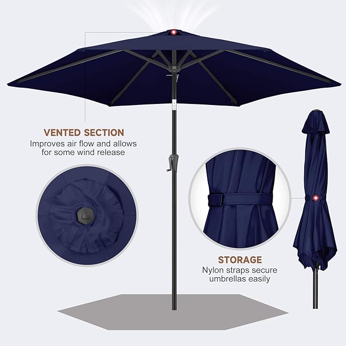 10FT Patio Umbrella Outdoor - Table Umbrella with 6 Sturdy Ribs, Market Umbrella with Push Button Tilt, UV Protection for Pool, Porch, Garden, Deck, Backyard (Navy Blue)