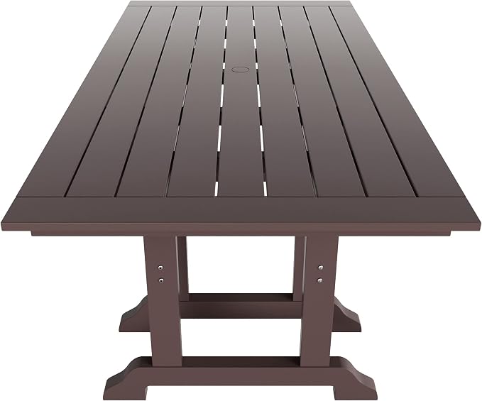 WestinTrends Malibu 6 Piece Outdoor Dining Set with Bench, All Weather Poly Lumber Patio Table and Chairs Set, 71" Trestle Dining Table with Umbrella Hole, 5 Patio Chairs with Bench, Dark Brown