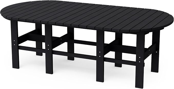 Wildridge Classic 7-Piece 44"x84" Dining Set, Black - Outdoor Weather Resistant Recycled Plastic Furniture for Patio