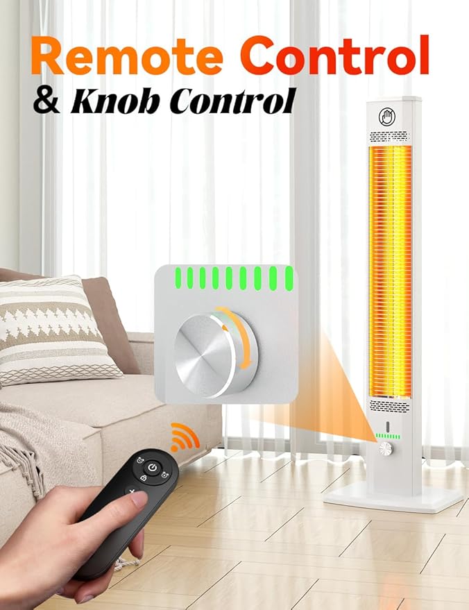 BALKO 42INCH Outdoor Heater, 9 Heat Levels & 540Min Timer, Child Safety Lock, IP65 Waterproof Garage Heater, 1500W Infrared Heating,Tip-Over & Overheat Protection, Patio Heaters for Outdoor Use Indoor