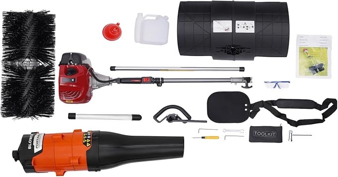 52CC 2 Stroke 2.3HP Gas Power Artificial Grass Cleaner, 1700W Gas Handheld Sweeper with Blower and Large Fuel Tank, Portable Handheld Broom for Sweeping Driveway Grass Patio