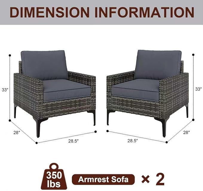 2 Pieces Patio Single Sofa Chairs Outdoor Sofa Armchairs with Anti-Slip Cushions and Waterproof Cover for Balcony,Deck,Grey