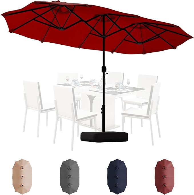 Shintenchi 13FT Large Patio Umbrella with Base Included, Outdoor Double-Sided Rectangular Shade with Crank Handle for Poolside Lawn, Deck & Garden, Red