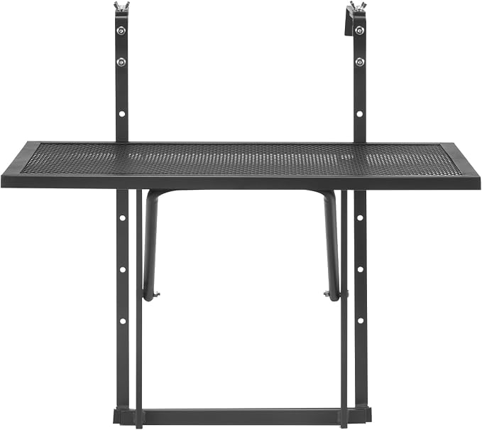VEVOR Balcony Hanging Table, 24 x 16 inch Metal Folding Balcony Railing Table, 5-Level Adjustable, Fit Railing from 1" to 4.7", Serving for Outdoor Bar, Patio & Deck