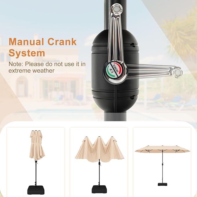 Giantex Patio Umbrella with Base, Double-Sided Outdoor Umbrella with Crank Handle, Umbrella Base Stand with 2 Sandbags, 12 Metal Ribs, Market Umbrellas for Garden Poolside Deck