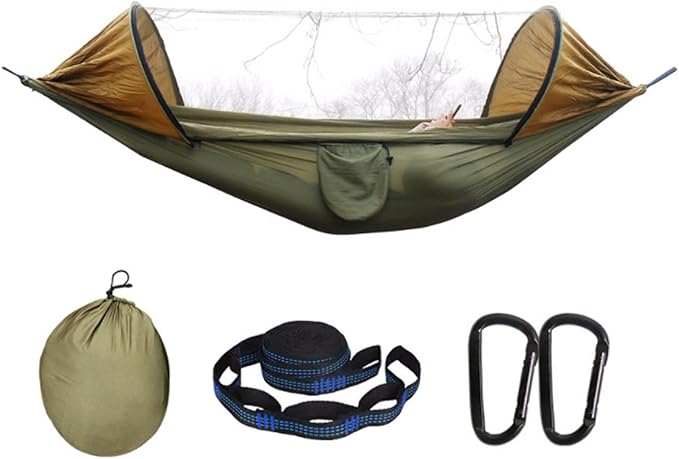 Portable Polyester Hammock Multifunctional Mesh Outdoor Camping Portable Large Space Tree Hanging Hammock Comfortable(Green)