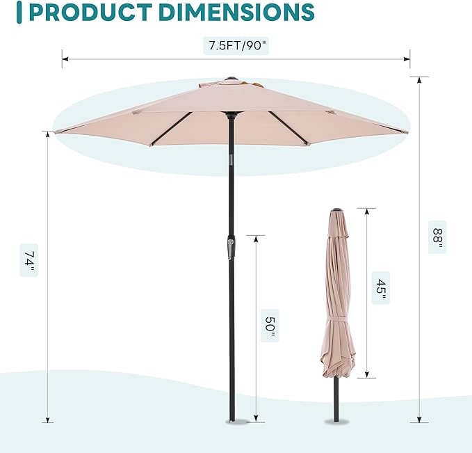 OLIXIS 9Ft Patio Umbrella with Tilt and Crank Button & Sturdy Ribs Waterproof, Patio Table Umbrella Perfect for Poolside, Terrace, Beach and Outdoor Restaurant