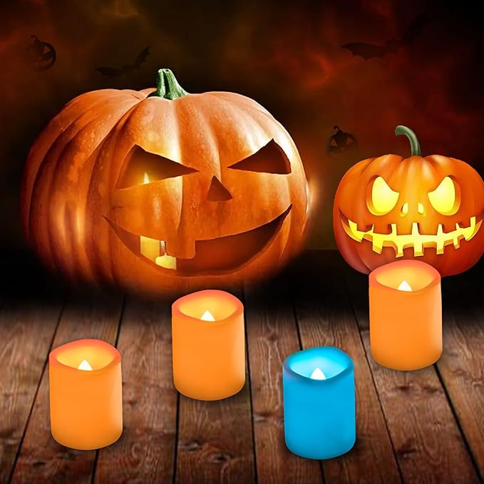 10 PCS Colored Flameless Flickering Remote Control Led Votive Tea Light Timer Candles/Color Changing Battery Operated LED Fake Candle for Outdoor Halloween Pumpkin Light Christmas Decorations