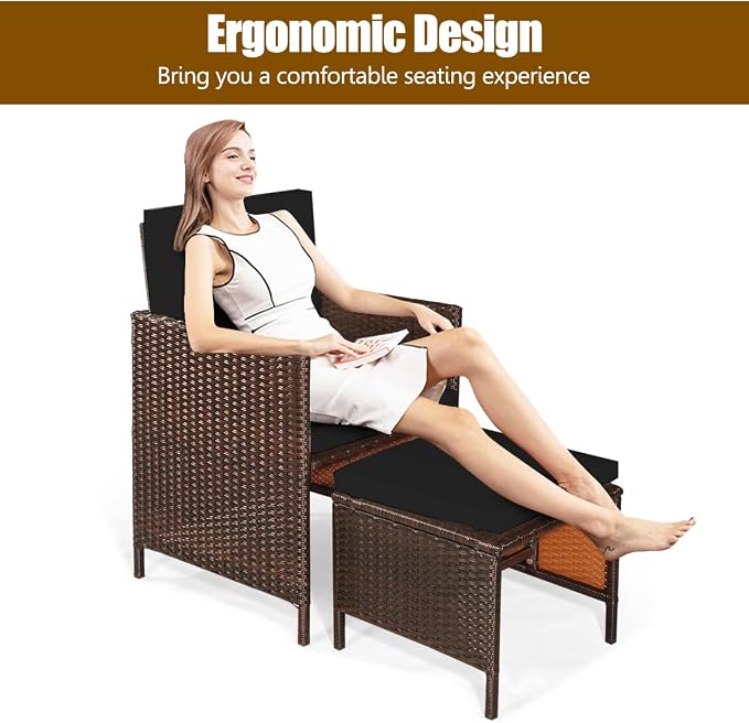 RELAX4LIFE 9-Piece Outdoor Dining Set - Wicker Rattan Patio Furniture w/Acacia Wood Tabletop, Soft Seat & Back Cushions, Dining Table & Chair Set for Backyard, Poolside (Black)