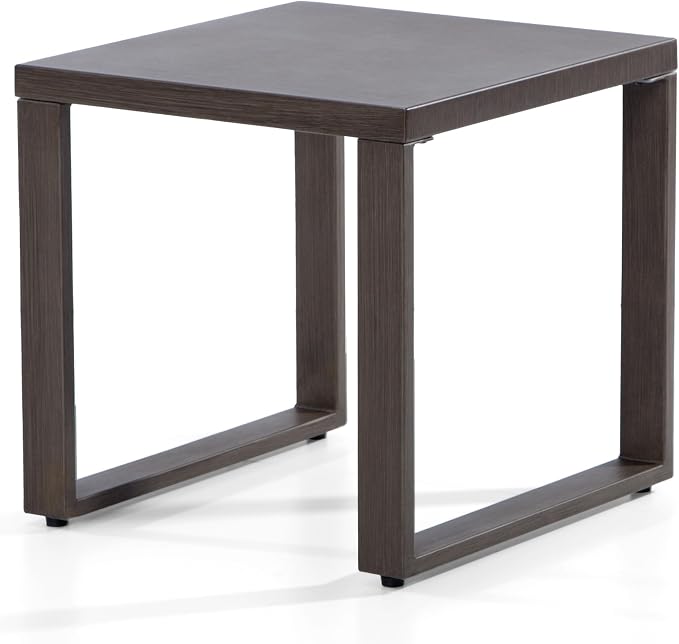 Outdoor Metal Side Table - 20"x 20" Small Square Coffee Table Patio Bistro Set Ideal Match for Patio Furniture, Wood-Looking Brown