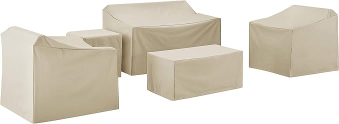 Crosley Furniture Patio Furniture Covers, Waterproof 5-Piece Cover Set for Outdoor Loveseat, Chairs, Tables, Tan