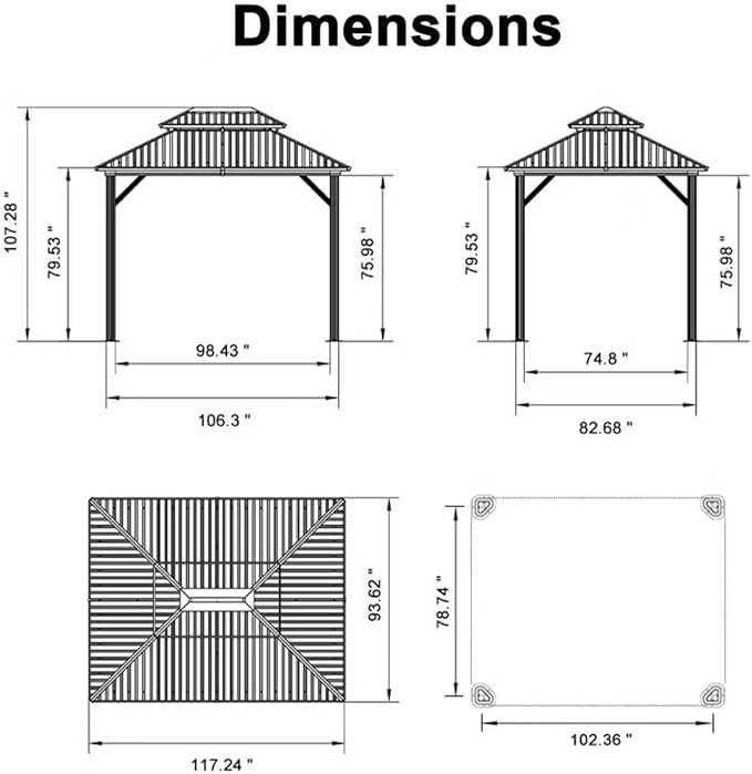 PURPLE LEAF 8’ X 10' Hardtop Gazebo Outdoor Gazebos Metal Frame Galvanized Steel Double Roof with Curtains and Nettings for Patio Desk Backyard Bronze
