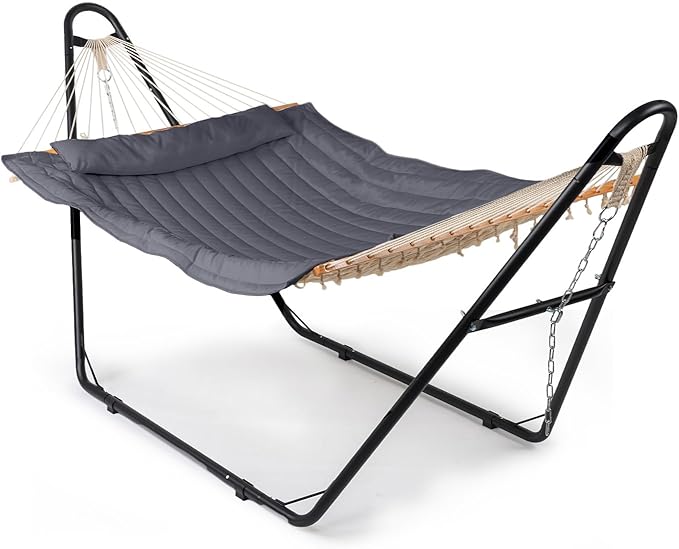 ONCLOUD Hammock with Stand, Double-Barrel Hammock with Hammock Bed, Heavy Duty Adjustable Hammock Set for Outdoors, Patio, Yard, Garden, 550 LBS (Gray)