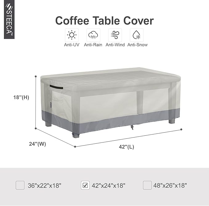 Patio Coffee Table Cover, Waterproof Rectangular Small Side Table Cover for Outdoor Furniture 42L x 24W x 18H inch