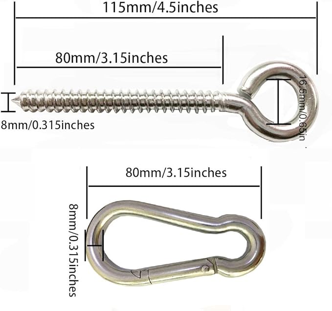 Hammock Hanging Kit, Heavy Duty Swing Hangers Eye Hooks for Hanging Swing Stainless Steel Hammock Hook Carabiner Set Swing Hardware for Yoga Chair Indoor Outdoor