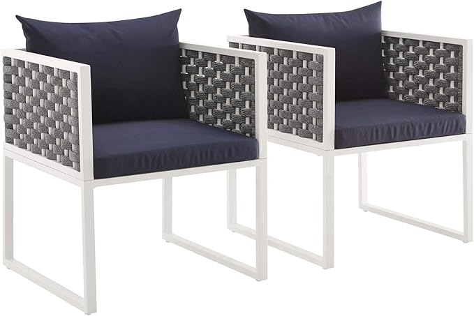 Modway Stance Outdoor Patio Aluminum Set of 2 Dining Armchair in White Navy