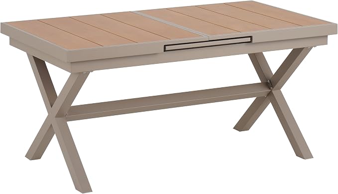 RUNNA Experience Outdoor Dining Freedom with a Flexible Set Including Six Chairs and a Table That Extends from 62.9 to 82.6 Inches for Personalized Arrangements (Camel+Natural@43)