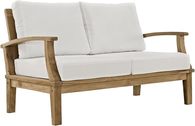 Modway Outdoor 3-Piece Marina Patio Teak Sofa Set, Natural White