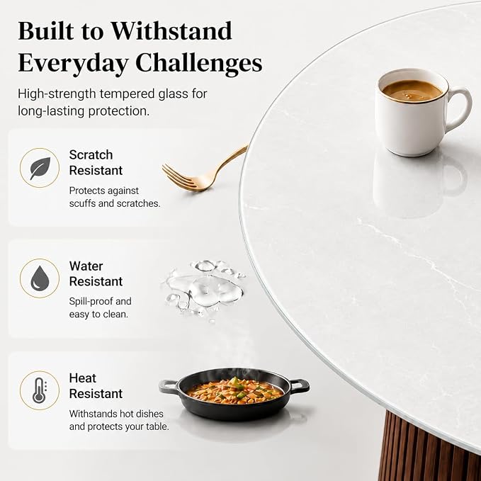 28" Round Tempered Glass Table Top, 5/16" (8mm) Thick, Marble Pattern Replacement, Heavy-Duty, Heat & Scratch Resistant for Coffee, Dining & Patio Tables, Gray