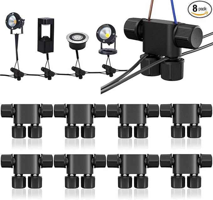 NETEHA 8 Pack Low Voltage Wire Connectors, 12-20 Gauge Landscape Light Cable Connector for Landscape Lighting, Garden Pathway Lights, Outdoor LED Lights