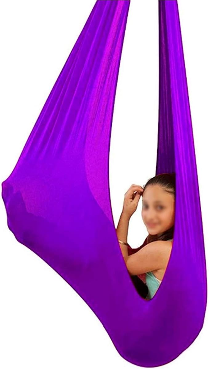 Elastic Kids Swing Seat Multifunctional Children Cuddle Hammock Aerial Yoga Sensory Hammocks for Autism ADHD ADD (Color : Purple, Size : 100 x 280 cm (L x W))