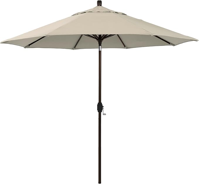 California Umbrella 5-Year-Non-Fading, 9Ft Premium Patio Umbrella, Hand-Crank, Button-Tilt, Bronze Frame, Solution Dyed Beige Fabric