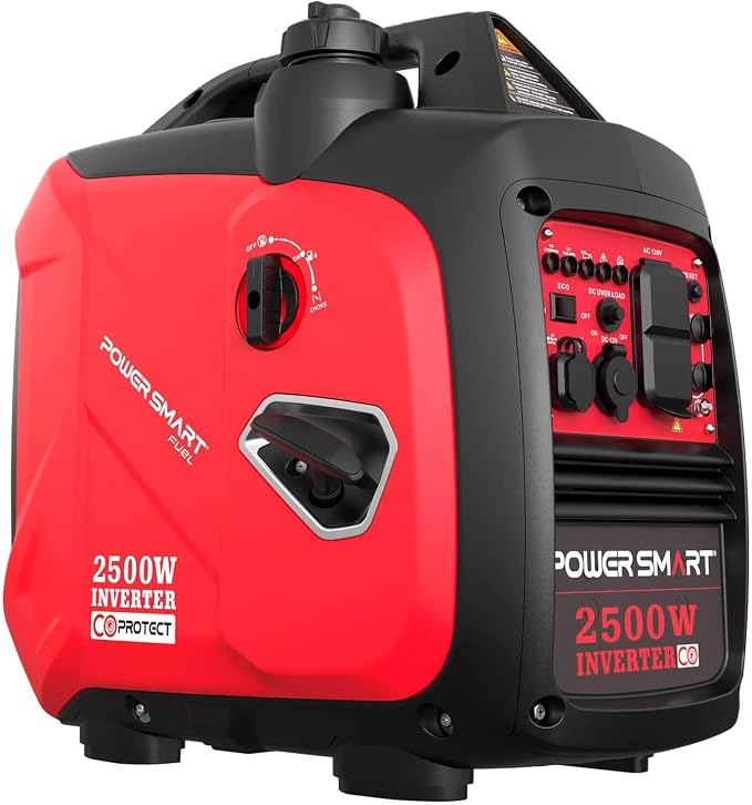 PowerSmart PS5020W 2500W Inverter Generator: Manual Start, Fuel-Efficient, with CO Alarm and USB Output—Ideal for Home and Outdoor Use