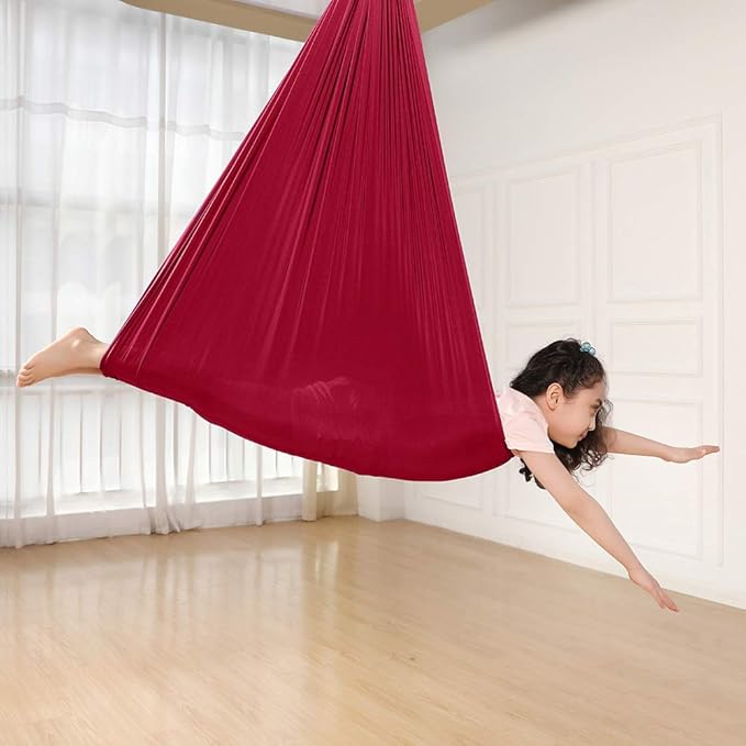 Yoga Swing for Kids Hammock Children Hangin Indoor Outdoor Autism Aspergers,ADHD Kids Hangin Therapy Swing 110inch x 39inch (Hardware Included) Wine Red
