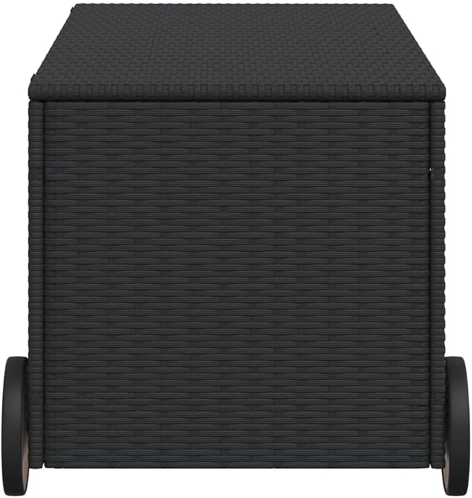 Wicker Outdoor Deck Box with Wheels, 50.2 Gal Outdoor Storage Box with Lid, PE Rattan Storage Container for Pillows, Cushions, Gardening Tools, 42.1"x21.7"x19.7"/20.9" Black