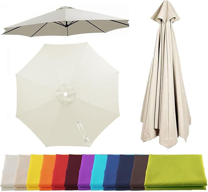 Patio Umbrella Replacement Canopy for 6/8 Ribs, Outdoor Table Market Yard Umbrella Replacement Top Cover, Waterproof Umbrella Canopy Fabric Replacement Canvas(Creamy White,6.6FT 8-Ribs)