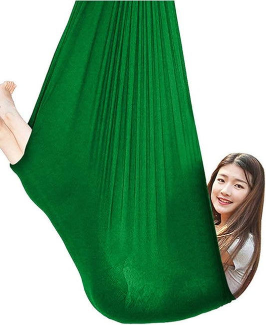 360° Rotating Elastic Aerial Yoga Hammock Outdoor Indoor Swings Aerial Yoga Sensory Therapy Cuddle Swing Soft Elastic Parcel Steady Seat Swing (Color : Grass Green, Size : 100x280cm)
