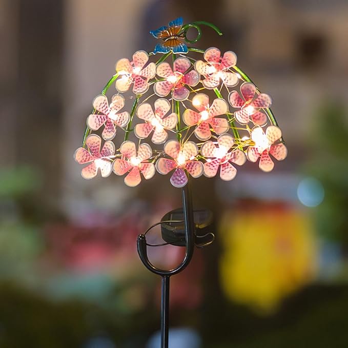Solar Garden Lights,Flowers＆Butterfly Decorative Garden Stakes,Waterproof Metal Spring Yard Art Decor,Solar Lights Outdoor for Outside,Lawn,Garden,Patio