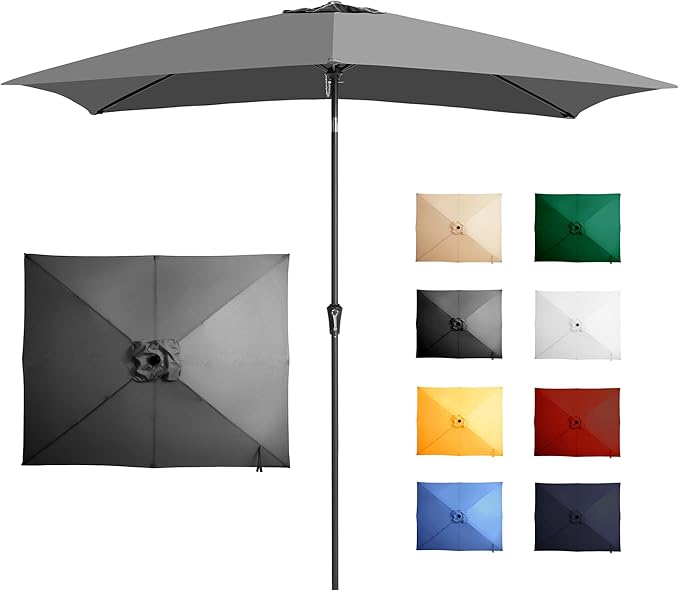 Ayge 6.5x10FT Rectangular Patio Umbrella Outdoor Table Umbrella w/Push Button Tilt & Crank Rectangle Market Umbrella UV Protection for Garden,Deck,Lawn,Yard & Pool,Grey