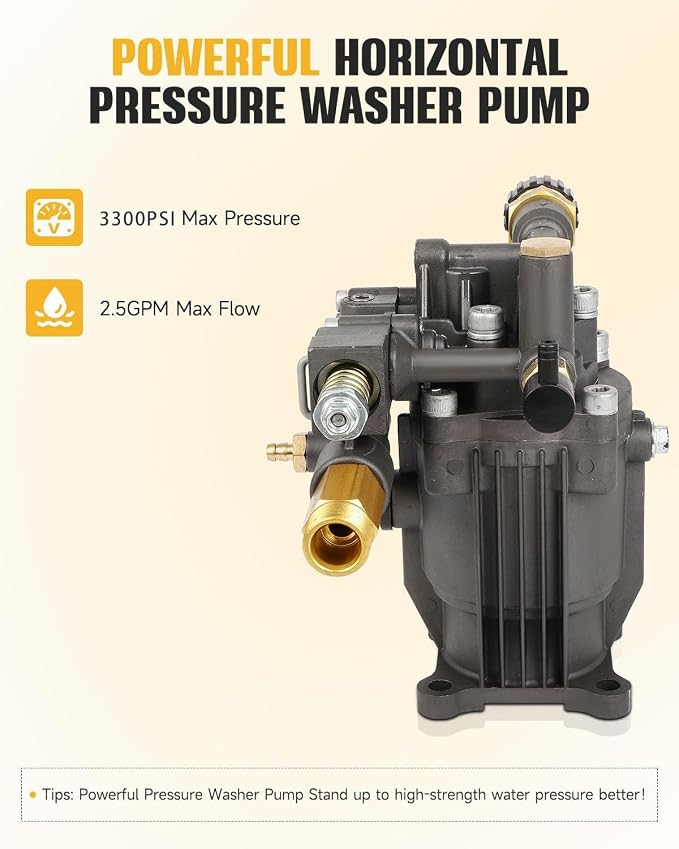 OCPTY 3/4" Shaft Horizontal Pressure Washer Pump Max 3300 PSI 2.5 GPM Replacement Power Washer with 5 Nozzles, Compatible with 90028 90029 GX160 GX190 GX200 rmv2.5g30 SH270