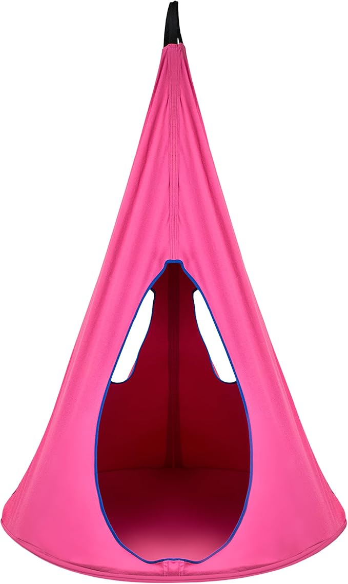 Sorbus Pod Swing for Kids - Durable Hanging Hammock Chair w/Adjustable Rope - 2 Windows & 1 Entrance - Tree Tent Sensory Swing for Kids Indoor Outdoor Use - 250lbs Sturdy Nest Swing - (Pink)