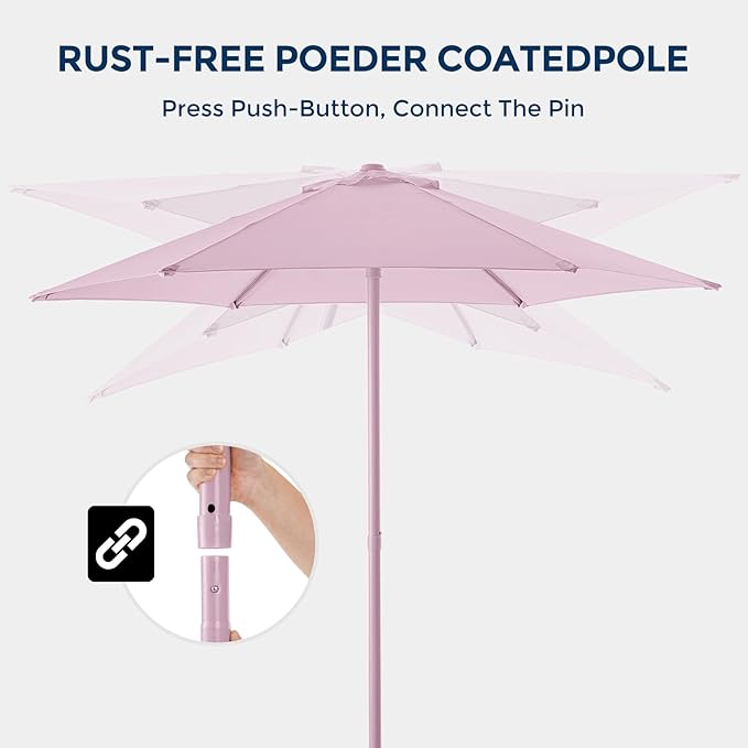 HOMSHADE 7.5ft Outdoor 1S Push-Up Patio Umbrella - Market Table Pool Deck Umbrella UPF50+ UV Protection with 6 Sturdy Ribs for Balcony, Garden, Lawn, Backyard (Light Pink)