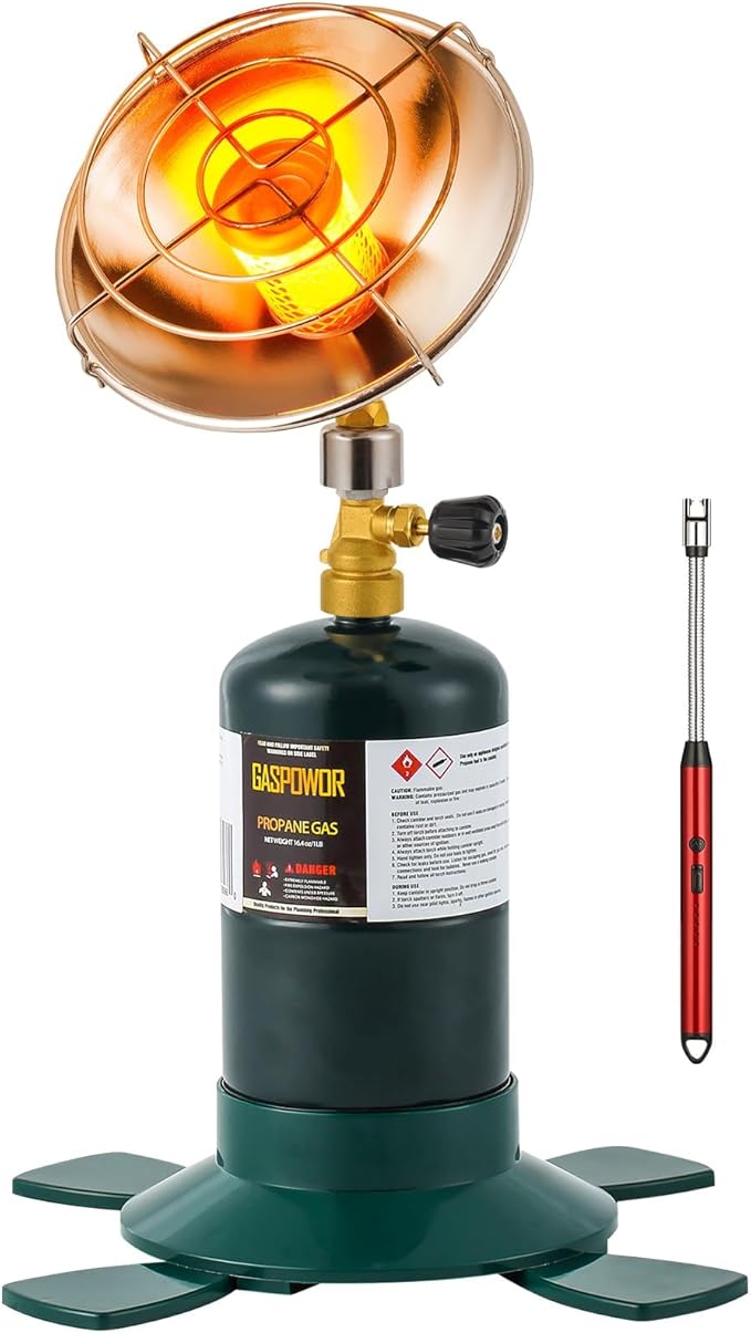 6200BTU Propane Heater with Windproof USB lighter, Gas Heater Camping, Outdoor Propane Heater with Cylinder Stand (Fuel not included)