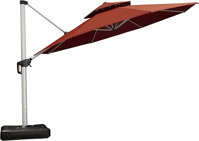 PURPLE LEAF 13 Feet Double Top Round Deluxe Patio Umbrella Offset Hanging Umbrella Outdoor Market Umbrella Garden Umbrella, Brick Red