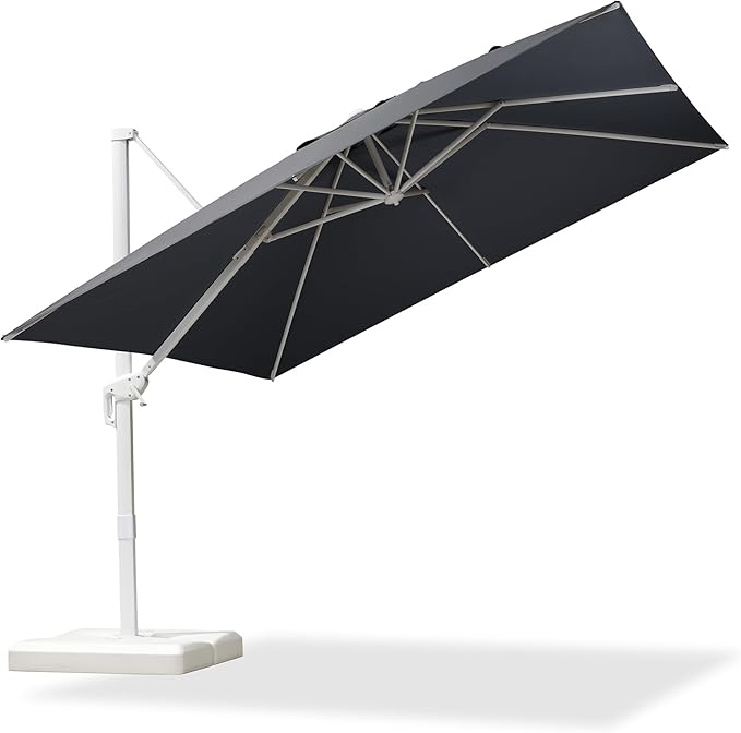 PURPLE LEAF 10 FT Patio Umbrella White Cantilever Umbrella Aluminum Square Outdoor Offset Umbrella Hanging Windproof with 360° Rotation for Garden Deck Pool, Light Grey