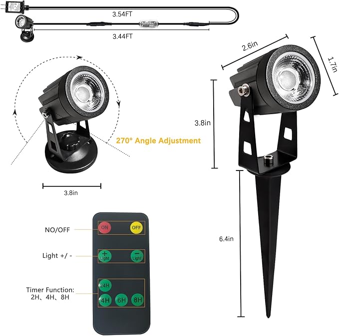 2 Pack LED Spot Lights Indoor Dimmable Accent Lighting Uplights with Remote 7.5 ft Cord Adjustable Warm White Aluminum Finish Up Light for Plants Art Decor (Including Base and Stake)